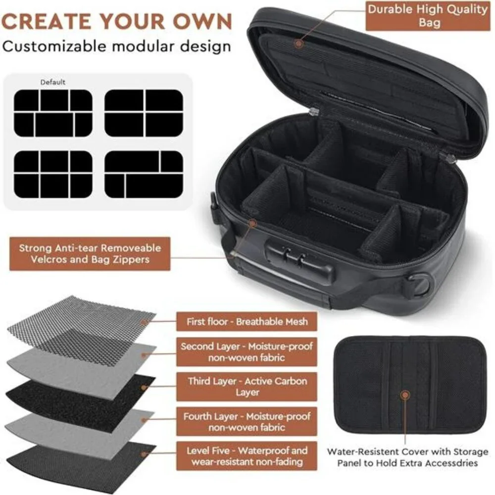 Black lockable storage bag with combination medicine lock box travel organizer